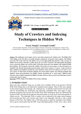 Study of Crawlers and Indexing Techniques in Hidden Web