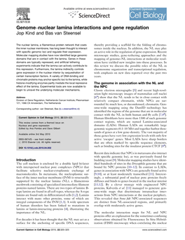 Nuclear Lamina Interactions and Gene Regulation Jop Kind and Bas Van Steensel