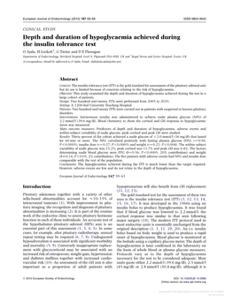 Depth and Duration of Hypoglycaemia Achieved During the Insulin