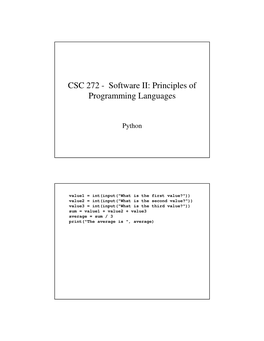 CSC 272 - Software II: Principles of Programming Languages