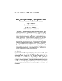 Rape and Run in Maluku: Exploitation of Living Marine Resources in Eastern Indonesia