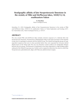 Stratigraphic Affinity of Late Neoproterozoic Limestone in the Vicinity of Tillei and Mcpherson Lakes, 105H/13, 14, Southeastern Yukon