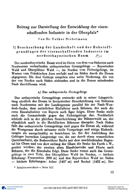 Beitrag Zur Darstellung Der Entwicklung Der Eisen- Schaffenden Industrie in Der Oberpfalz*