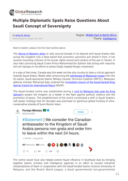 Multiple Diplomatic Spats Raise Questions About Saudi Concept of Sovereignty