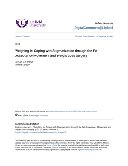 Coping with Stigmatization Through the Fat Acceptance Movement and Weight Loss Surgery