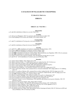 Catalogue of Palaearctic Coleoptera I. Löbl & A. S