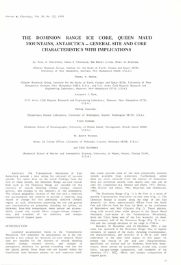 The Dominion Range Ice Core, Queen Maud Mountains, Antarctica - General Site and Core Characteristics with Implications