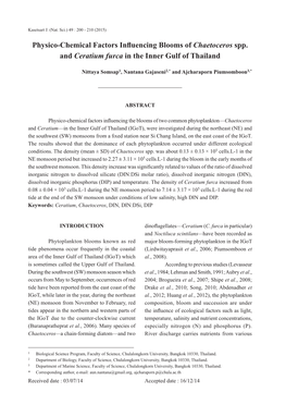 Physico-Chemical Factors Influencing Blooms of Chaetoceros Spp