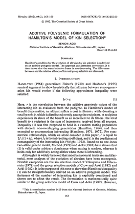 Hamilton's Model of Kin Selection*