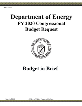Department of Energy FY 2020 Congressional Budget Request