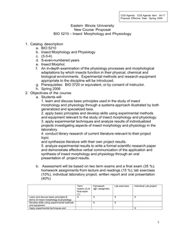 Insect Morphology and Physiology 1. Catalog Description A. BIO 5