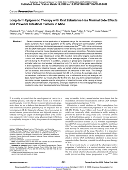 Long-Term Epigenetic Therapy with Oral Zebularine Has Minimal Side Effects and Prevents Intestinal Tumors in Mice