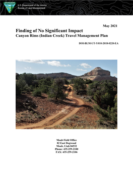 Finding of No Significant Impact Canyon Rims (Indian Creek) Travel Management Plan