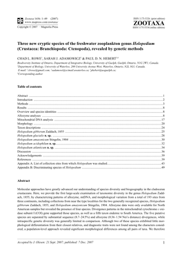 Zootaxa,Three New Cryptic Species Of