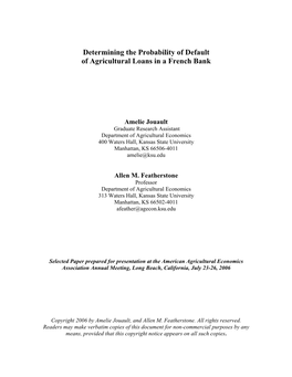 Determining the Probability of Default of Agricultural Loans in a French Bank