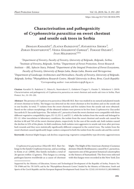 Characterisation and Pathogenicity of Cryphonectria Parasitica on Sweet Chestnut and Sessile Oak Trees in Serbia