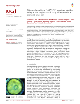 Nitro­Sonium Nitrate (NO+NO3−) Structure Solution Using in Situ Single-Crystal X-Ray Diffraction in a Diamond