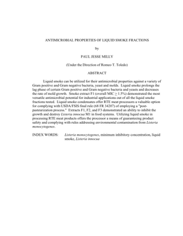 ANTIMICROBIAL PROPERTIES of LIQUID SMOKE FRACTIONS By