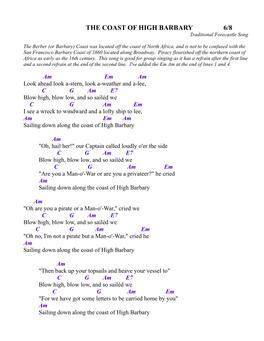 COAST of HIGH BARBARY 6/8 Traditional Forecastle Song