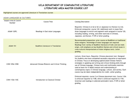 Ucla Department of Comparative Literature Literature Area Master Course List