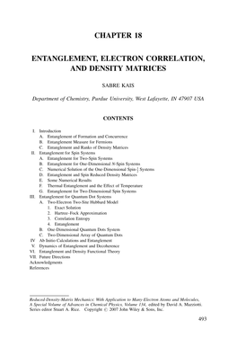 Entanglement, Electron Correlation, and Density Matrices