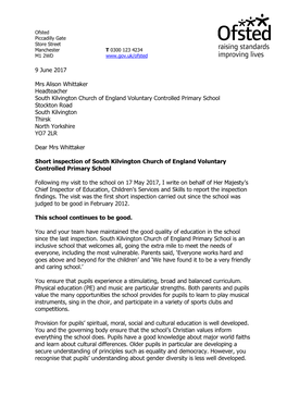 9 June 2017 Mrs Alison Whittaker Headteacher South Kilvington Church of England Voluntary Controlled Primary School Stockton