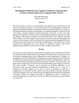 Metalinguistic Reflection and Computer-Mediated Communication: an Interventionist Approach to Language Study Abroad