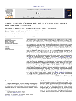 Absolute Magnitudes of Asteroids and a Revision of Asteroid Albedo Estimates from WISE Thermal Observations ⇑ Petr Pravec A, , Alan W