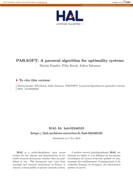 A Parareal Algorithm for Optimality Systems Martin Gander, Félix Kwok, Julien Salomon