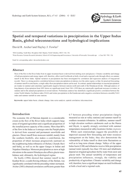 Spatial and Temporal Variations in Precipitation in the Upper Indus Basin, Global Teleconnections and Hydrological Implications