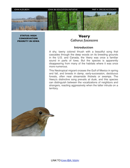 Veery CONSERVATION PRIORITY in IOWA Catharus Fuscescens