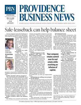 Sale-Leaseback Can Help Balance Sheet