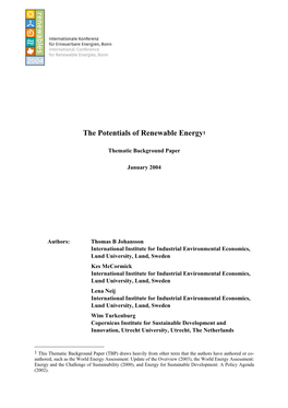 The Potentials of Renewable Energy1