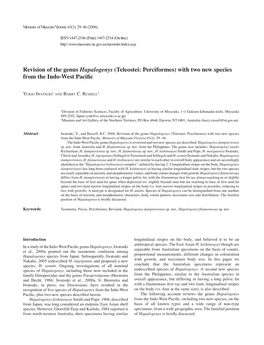 Revision of the Genus Hapalogenys (Teleostei: Perciformes) with Two New Species from the Indo-West Pacific