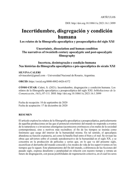 Incertidumbre, Disgregación Y Condición Humana Los Relatos De La Filmografía Apocalíptica Y Posapocalíptica Del Siglo XXI