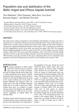 Population Size and Distribution of the Baltic Ringed Seal (Phoca Hispida Botnica)