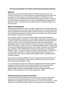 The Macro-Structure of Modern and Fossil Brachiopod Archives Abstract Shells of Brachiopods Chemistry Proxy for Paleo-Environmen
