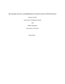 Economic Status and Reproductive Success in New France