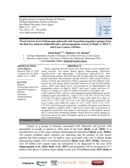 Novel Extracts from Callyspongia Siphonella and Negombata Magnifica Sponges from the Red Sea, Induced Antiproliferative and Proa