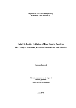 Catalytic Partial Oxidation of Propylene to Acrolein: the Catalyst Structure, Reaction Mechanisms and Kinetics