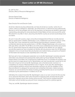 Open Letter on SF-86 Disclosure