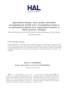 Agricultural Changes, Water Quality and Health