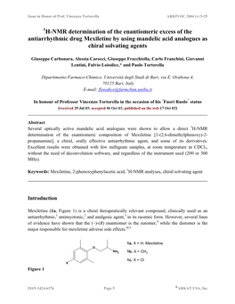 H-NMR Determination of the Enantiomeric Excess of the Antiarrhythmic Drug Mexiletine by Using Mandelic Acid Analogues As Chiral Solvating Agents