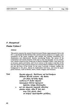 P. Murgatroyd Pindar Pythian I Text Xgvaéa Fógpuyí, Ítióixwvog Xal Lon'xoxáficov Avvdixov Moiaáv Xréavov