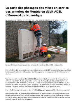 La Carte Des Phasages Des Mises En Service Des Armoires De Montée En Débit ADSL D’Eure-Et-Loir Numérique