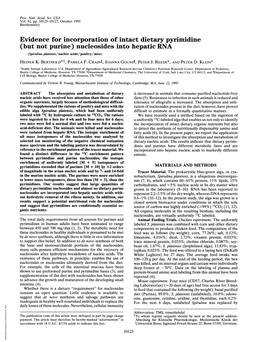 Evidence for Incorporation of Intact Dietary Pyrimidine (But Not Purine) Nucleosides Into Hepatic RNA (Spirulina Platensis/Nucleic Acids/Poultry/Mice) HEINER K