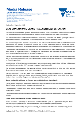 Deal Done on Mcg Grand Final Contract Extension