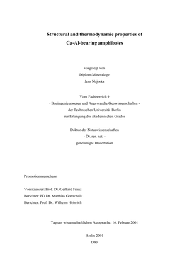 Structural and Thermodynamic Properties of Ca-Al-Bearing Amphiboles