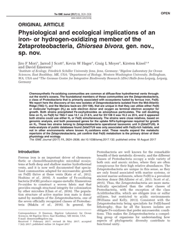 Physiological and Ecological Implications of an Iron- Or Hydrogen-Oxidizing Member of the Zetaproteobacteria, Ghiorsea Bivora, Gen