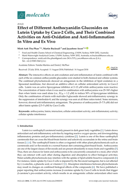 Effect of Different Anthocyanidin Glucosides on Lutein Uptake By